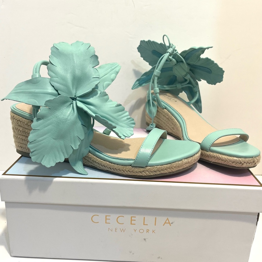 CECILIA New York LALA LILLY2 Leather Espadrille Wedge Ankle Wrap Sandals 9.2